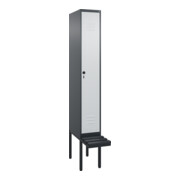 C+P Spind Classic PLUS, Bank, 1 Abteil, 2120x300x815mm, 7016/7035 Verschluss Sicherheits-Drehriegel 4 Garderobenhaken Trennwand mittig Dekor Banklatten RAL 7021 Schwarzgrau Sitzbanktyp auskragend