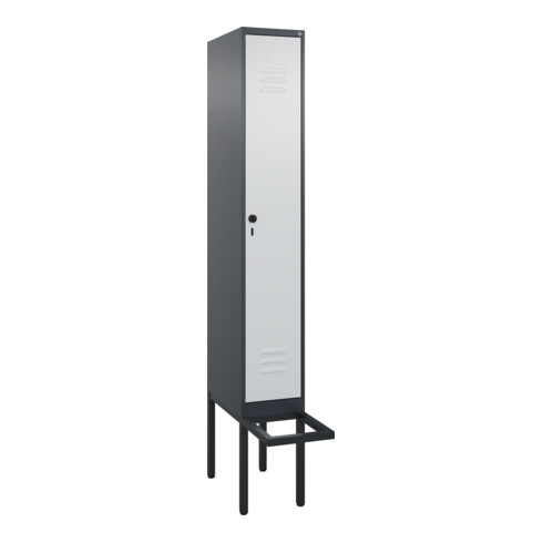C+P Spind Classic PLUS, Bank, 1 Abteil, 2120x300x815mm, 7016/7035 Verschluss Sicherheits-Drehriegel 4 Garderobenhaken Trennwand mittig  Sitzbanktyp auskragend