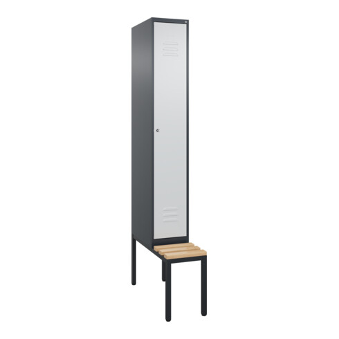 C+P Spind Classic PLUS, Bank, 1 Abteil, 2120x300x815mm, 7016/7035 Verschluss Zylinderschloss 3 Garderobenhaken   Sitzbanktyp untergebaut