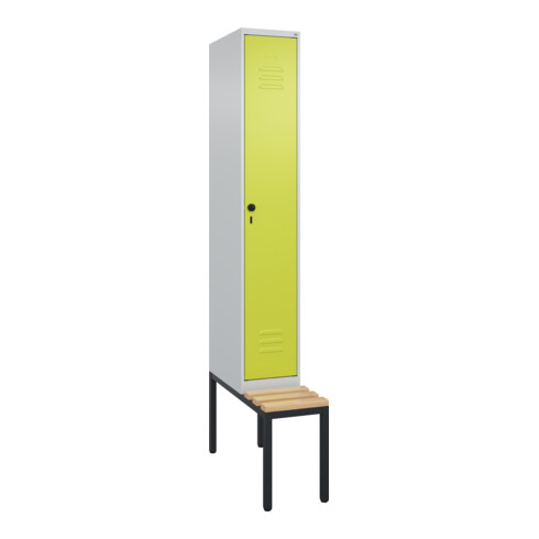 C+P Spind Classic PLUS, Bank, 1 Abteil, 2120x300x815mm, 7035/0024 Verschluss Sicherheits-Drehriegel 4 Garderobenhaken Trennwand mittig  Sitzbanktyp untergebaut