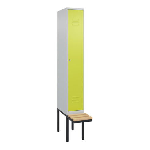 C+P Spind Classic PLUS, Bank, 1 Abteil, 2120x300x815mm, 7035/0024 Verschluss Zylinderschloss 3 Garderobenhaken   Sitzbanktyp auskragend