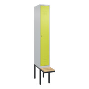 C+P Spind Classic PLUS, Bank, 1 Abteil, 2120x300x815mm, 7035/0024 Verschluss Zylinderschloss 3 Garderobenhaken   Sitzbanktyp auskragend
