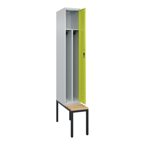 C+P Spind Classic PLUS, Bank, 1 Abteil, 2120x300x815mm, 7035/0024 Verschluss Zylinderschloss 4 Garderobenhaken Trennwand mittig  Sitzbanktyp untergebaut
