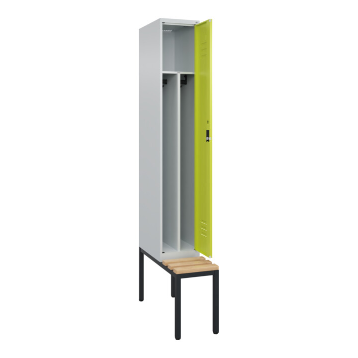 C+P Spind Classic PLUS, Bank, 1 Abteil, 2120x300x815mm, 7035/0024 Verschluss Zylinderschloss 4 Garderobenhaken Trennwand mittig  Sitzbanktyp untergebaut