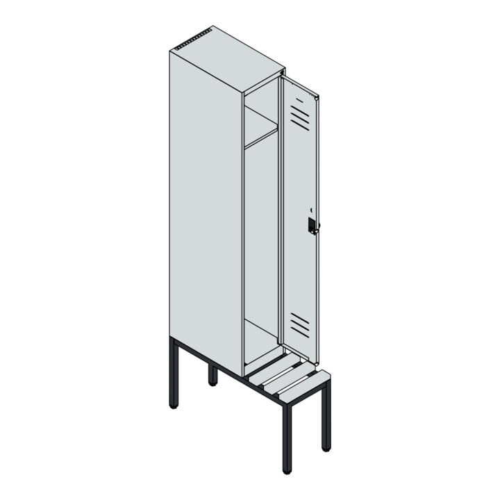 C+P Spind Classic PLUS, Bank, 1 Abteil, 2120x300x815mm, 7035/2004 Verschluss Sicherheits-Drehriegel 3 Garderobenhaken  Dekor Banklatten RAL 7035 Lichtgrau Sitzbanktyp untergebaut