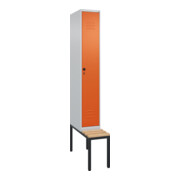 C+P Spind Classic PLUS, Bank, 1 Abteil, 2120x300x815mm, 7035/2004 Verschluss Sicherheits-Drehriegel 4 Garderobenhaken Trennwand mittig  Sitzbanktyp untergebaut
