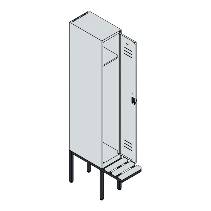 C+P Spind Classic PLUS, Bank, 1 Abteil, 2120x300x815mm, 7035/2004 Verschluss Zylinderschloss 3 Garderobenhaken   Sitzbanktyp auskragend