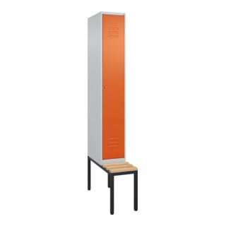 C+P Spind Classic PLUS, Bank, 1 Abteil, 2120x300x815mm, 7035/2004 Verschluss Zylinderschloss 3 Garderobenhaken   Sitzbanktyp untergebaut