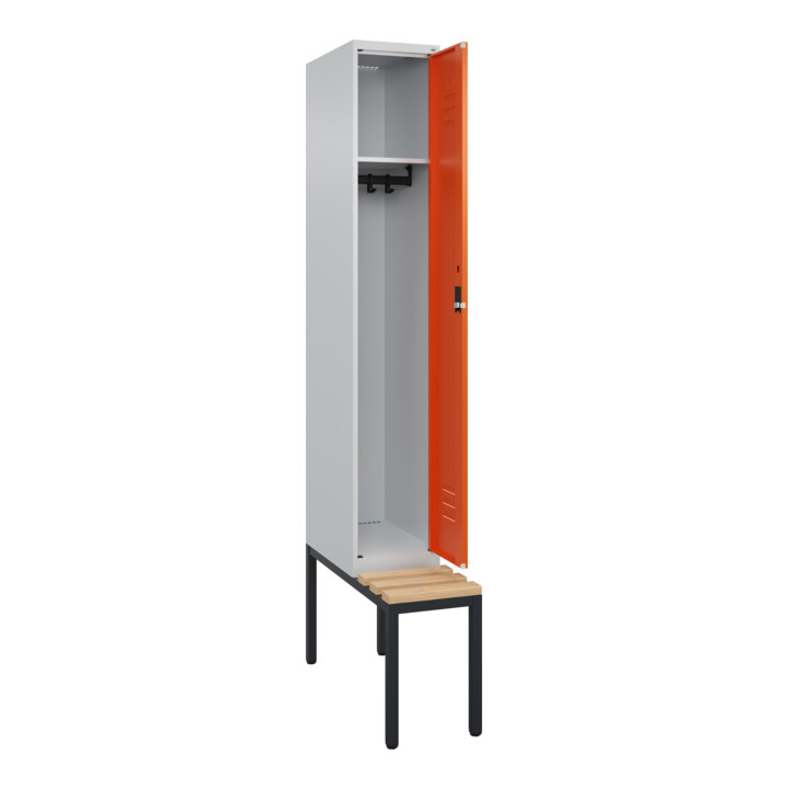 C+P Spind Classic PLUS, Bank, 1 Abteil, 2120x300x815mm, 7035/2004 Verschluss Zylinderschloss 3 Garderobenhaken   Sitzbanktyp untergebaut