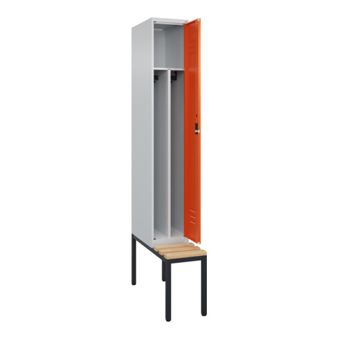 C+P Spind Classic PLUS, Bank, 1 Abteil, 2120x300x815mm, 7035/2004 Verschluss Zylinderschloss 4 Garderobenhaken Trennwand mittig  Sitzbanktyp untergebaut