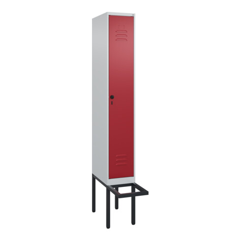 C+P Spind Classic PLUS, Bank, 1 Abteil, 2120x300x815mm, 7035/3003 Verschluss Sicherheits-Drehriegel 4 Garderobenhaken Trennwand mittig  Sitzbanktyp auskragend