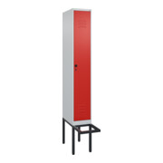 C+P Spind Classic PLUS, Bank, 1 Abteil, 2120x300x815mm, 7035/3020 Verschluss Sicherheits-Drehriegel 4 Garderobenhaken Trennwand mittig  Sitzbanktyp auskragend