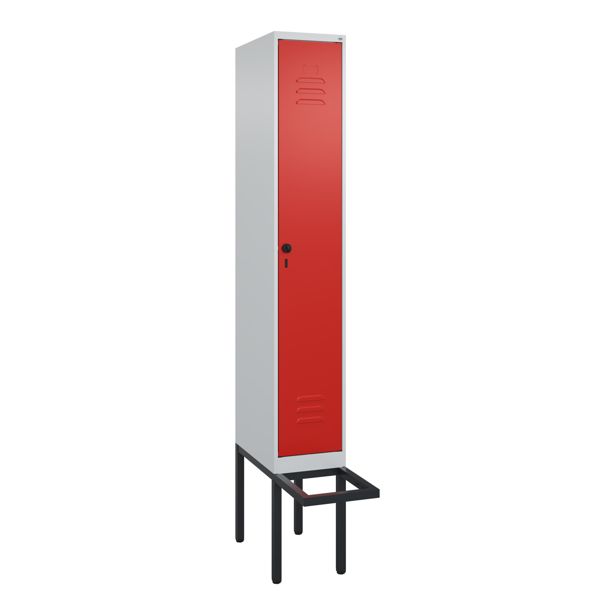 C+P Spind Classic PLUS, Bank, 1 Abteil, 2120x300x815mm, 7035/3020 Verschluss Sicherheits-Drehriegel 4 Garderobenhaken Trennwand mittig Sitzbanktyp au