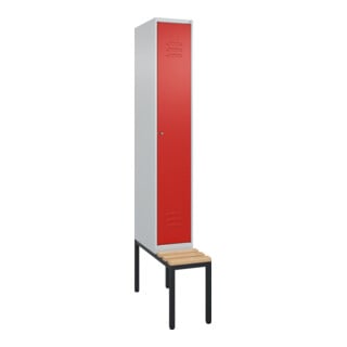 C+P Spind Classic PLUS, Bank, 1 Abteil, 2120x300x815mm, 7035/3020 Verschluss Zylinderschloss 3 Garderobenhaken   Sitzbanktyp untergebaut