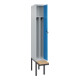 C+P Spind Classic PLUS, Bank, 1 Abteil, 2120x300x815mm, 7035/5012 Verschluss Sicherheits-Drehriegel 4 Garderobenhaken Trennwand mittig  Sitzbanktyp auskragend-2