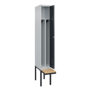 C+P Spind Classic PLUS, Bank, 1 Abteil, 2120x300x815mm, 7035/7016 Verschluss Zylinderschloss 4 Garderobenhaken Trennwand mittig  Sitzbanktyp auskragend