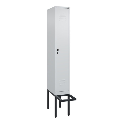 C+P Spind Classic PLUS, Bank, 1 Abteil, 2120x300x815mm, 7035/7035 Verschluss Sicherheits-Drehriegel 4 Garderobenhaken Trennwand mittig  Sitzbanktyp auskragend