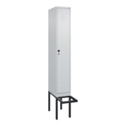 C+P Spind Classic PLUS, Bank, 1 Abteil, 2120x300x815mm, 7035/7035 Verschluss Sicherheits-Drehriegel 4 Garderobenhaken Trennwand mittig  Sitzbanktyp auskragend