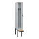 C+P Spind Classic PLUS, Bank, 1 Abteil, 2120x300x815mm, 7035/7035 Verschluss Sicherheits-Drehriegel 4 Garderobenhaken Trennwand mittig  Sitzbanktyp auskragend-2
