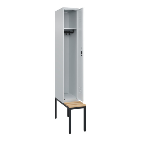 C+P Spind Classic PLUS, Bank, 1 Abteil, 2120x300x815mm, 7035/7035 Verschluss Zylinderschloss 3 Garderobenhaken   Sitzbanktyp untergebaut