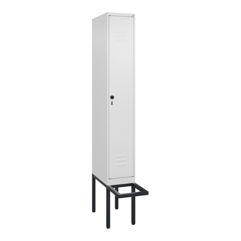 C+P Spind Classic PLUS, Bank, 1 Abteil, 2120x300x815mm, 9016/9016 Verschluss Sicherheits-Drehriegel 4 Garderobenhaken Trennwand mittig  Sitzbanktyp auskragend