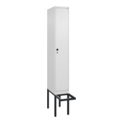 C+P Spind Classic PLUS, Bank, 1 Abteil, 2120x300x815mm, 9016/9016 Verschluss Sicherheits-Drehriegel 4 Garderobenhaken Trennwand mittig  Sitzbanktyp auskragend