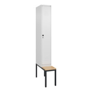C+P Spind Classic PLUS, Bank, 1 Abteil, 2120x300x815mm, 9016/9016 Verschluss Sicherheits-Drehriegel 4 Garderobenhaken Trennwand mittig  Sitzbanktyp untergebaut