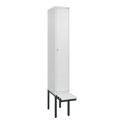 C+P Spind Classic PLUS, Bank, 1 Abteil, 2120x300x815mm, 9016/9016 Verschluss Zylinderschloss 3 Garderobenhaken  Dekor Banklatten RAL 9010 Reinweiß Sitzbanktyp auskragend