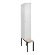 C+P Spind Classic PLUS, Bank, 1 Abteil, 2120x300x815mm, 9016/9016 Verschluss Zylinderschloss 3 Garderobenhaken   Sitzbanktyp untergebaut