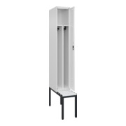 C+P Spind Classic PLUS, Bank, 1 Abteil, 2120x300x815mm, 9016/9016 Verschluss Zylinderschloss 4 Garderobenhaken Trennwand mittig Dekor Banklatten RAL 9010 Reinweiß Sitzbanktyp untergebaut