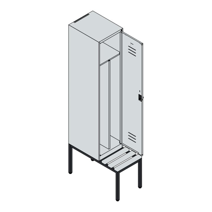 C+P Spind Classic PLUS, Bank, 1 Abteil, 2120x400x815mm, 7016/7016 Verschluss Sicherheits-Drehriegel 4 Garderobenhaken Trennwand mittig  Sitzbanktyp untergebaut