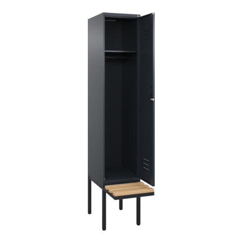 C+P Spind Classic PLUS, Bank, 1 Abteil, 2120x400x815mm, 7016/7016 Verschluss Zylinderschloss 4 Garderobenhaken   Sitzbanktyp auskragend