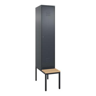 C+P Spind Classic PLUS, Bank, 1 Abteil, 2120x400x815mm, 7016/7016 Verschluss Zylinderschloss 4 Garderobenhaken   Sitzbanktyp untergebaut