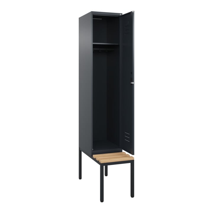 C+P Spind Classic PLUS, Bank, 1 Abteil, 2120x400x815mm, 7016/7016 Verschluss Zylinderschloss 4 Garderobenhaken   Sitzbanktyp untergebaut