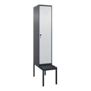 C+P Spind Classic PLUS, Bank, 1 Abteil, 2120x400x815mm, 7016/7035 Verschluss Sicherheits-Drehriegel 4 Garderobenhaken Trennwand mittig Dekor Banklatten RAL 7021 Schwarzgrau Sitzbanktyp untergebaut