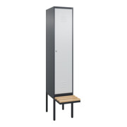 C+P Spind Classic PLUS, Bank, 1 Abteil, 2120x400x815mm, 7016/7035 Verschluss Zylinderschloss 4 Garderobenhaken   Sitzbanktyp auskragend