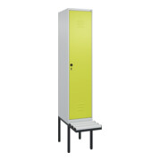 C+P Spind Classic PLUS, Bank, 1 Abteil, 2120x400x815mm, 7035/0024 Verschluss Sicherheits-Drehriegel 4 Garderobenhaken Trennwand mittig Dekor Banklatten RAL 7035 Lichtgrau Sitzbanktyp auskragend