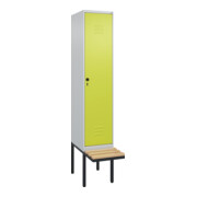 C+P Spind Classic PLUS, Bank, 1 Abteil, 2120x400x815mm, 7035/0024 Verschluss Sicherheits-Drehriegel 4 Garderobenhaken Trennwand mittig  Sitzbanktyp auskragend