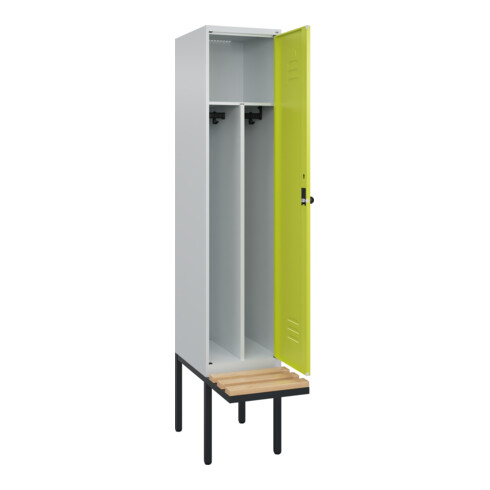 C+P Spind Classic PLUS, Bank, 1 Abteil, 2120x400x815mm, 7035/0024 Verschluss Sicherheits-Drehriegel 4 Garderobenhaken Trennwand mittig  Sitzbanktyp auskragend