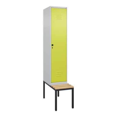 C+P Spind Classic PLUS, Bank, 1 Abteil, 2120x400x815mm, 7035/0024 Verschluss Sicherheits-Drehriegel 4 Garderobenhaken Trennwand mittig  Sitzbanktyp untergebaut