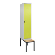C+P Spind Classic PLUS, Bank, 1 Abteil, 2120x400x815mm, 7035/0024 Verschluss Sicherheits-Drehriegel 4 Garderobenhaken Trennwand mittig  Sitzbanktyp untergebaut