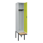C+P Spind Classic PLUS, Bank, 1 Abteil, 2120x400x815mm, 7035/0024 Verschluss Zylinderschloss 4 Garderobenhaken   Sitzbanktyp auskragend