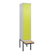 C+P Spind Classic PLUS, Bank, 1 Abteil, 2120x400x815mm, 7035/0024 Verschluss Zylinderschloss 4 Garderobenhaken Trennwand mittig  Sitzbanktyp auskragend