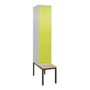 C+P Spind Classic PLUS, Bank, 1 Abteil, 2120x400x815mm, 7035/0024 Verschluss Zylinderschloss 4 Garderobenhaken Trennwand mittig  Sitzbanktyp untergebaut