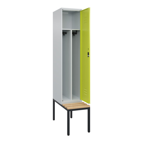 C+P Spind Classic PLUS, Bank, 1 Abteil, 2120x400x815mm, 7035/0024 Verschluss Zylinderschloss 4 Garderobenhaken Trennwand mittig  Sitzbanktyp untergebaut