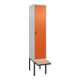C+P Spind Classic PLUS, Bank, 1 Abteil, 2120x400x815mm, 7035/2004 Verschluss Sicherheits-Drehriegel 4 Garderobenhaken Trennwand mittig  Sitzbanktyp auskragend-1