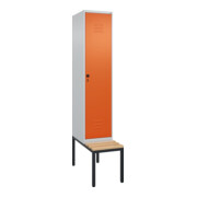 C+P Spind Classic PLUS, Bank, 1 Abteil, 2120x400x815mm, 7035/2004 Verschluss Sicherheits-Drehriegel 4 Garderobenhaken Trennwand mittig  Sitzbanktyp untergebaut