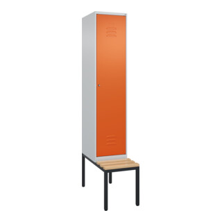 C+P Spind Classic PLUS, Bank, 1 Abteil, 2120x400x815mm, 7035/2004 Verschluss Zylinderschloss 4 Garderobenhaken   Sitzbanktyp untergebaut