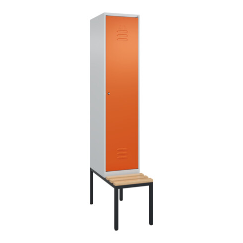 C+P Spind Classic PLUS, Bank, 1 Abteil, 2120x400x815mm, 7035/2004 Verschluss Zylinderschloss 4 Garderobenhaken   Sitzbanktyp untergebaut