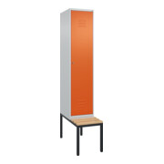 C+P Spind Classic PLUS, Bank, 1 Abteil, 2120x400x815mm, 7035/2004 Verschluss Zylinderschloss 4 Garderobenhaken   Sitzbanktyp untergebaut